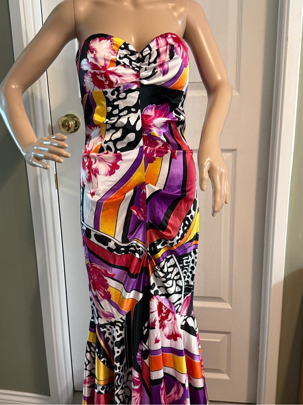 Vintage Y2K Cache Dress Size 6 Satin Floral Ruched Mermaid Maxi Event Formal - Picture 3 of 16